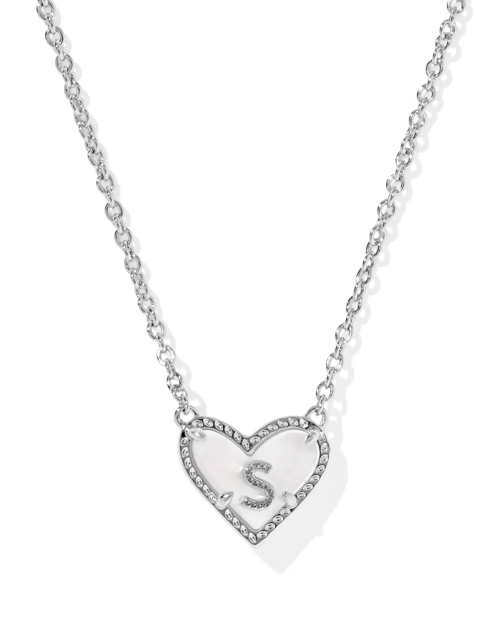Kendra Scott Heart Letter S Short Pendant Necklace Silver Ivory Mother Of Pearl-Necklaces-Kendra Scott-08/21/25,N01144RHD-The Twisted Chandelier