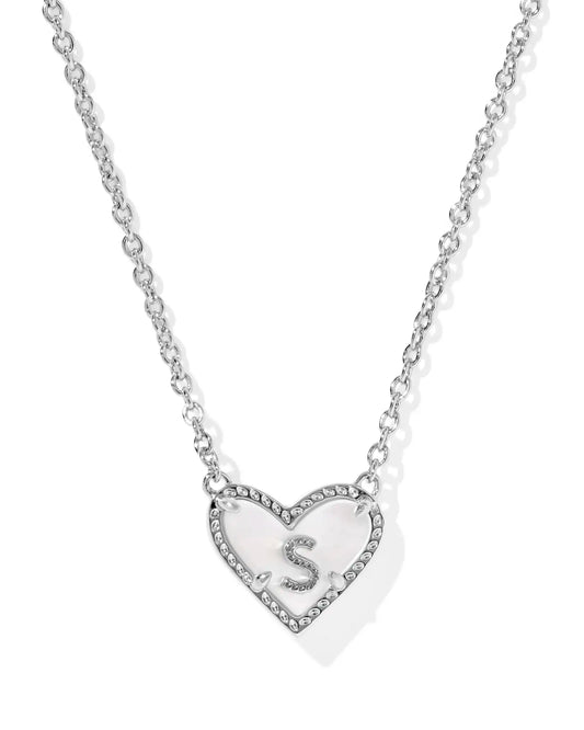 Kendra Scott Heart Letter S Short Pendant Necklace Silver Ivory Mother Of Pearl-Necklaces-Kendra Scott-08/21/25,N01144RHD-The Twisted Chandelier