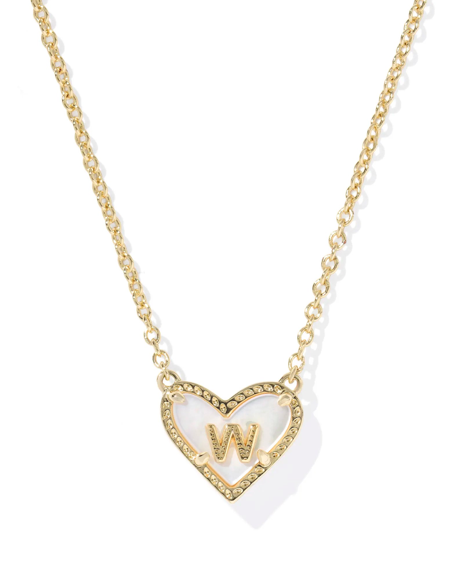 Kendra Scott Heart Letter W Short Pendant Necklace Gold Ivory Mother Of Pearl-Necklaces-Kendra Scott-08/21/25,N01146GLD-The Twisted Chandelier