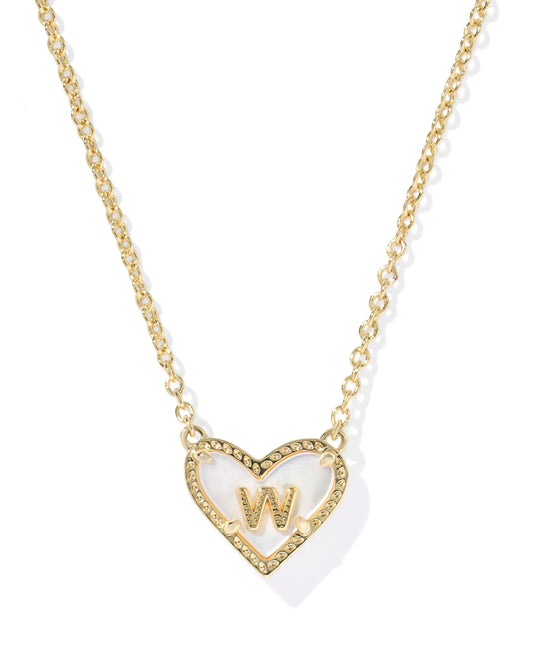 Kendra Scott Heart Letter W Short Pendant Necklace Gold Ivory Mother Of Pearl-Necklaces-Kendra Scott-08/21/25,N01146GLD-The Twisted Chandelier