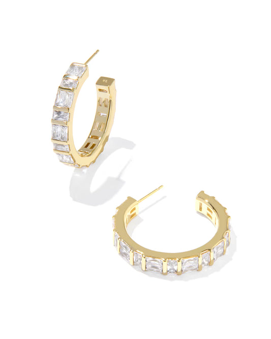 Kendra Scott Jamie Hoop Earrings Gold White Cz