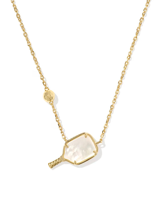 Kendra Scott Pickleball Short Pendant Necklace Gold Ivory Mother of Pearl