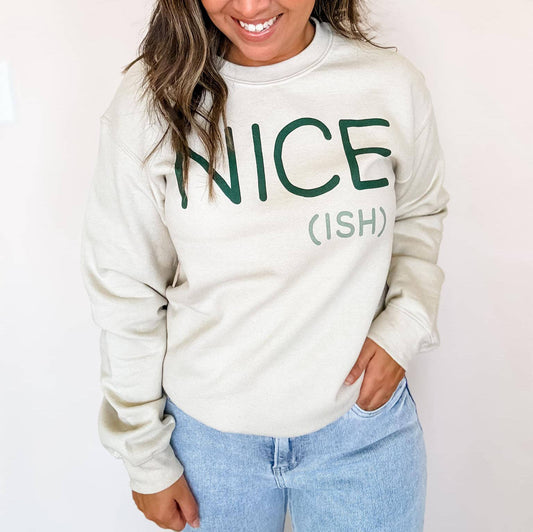 Nice Ish Christmas Crewneck Sweatshirt-Mugsby-BIN A5-The Twisted Chandelier