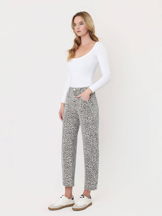 Maxine High Rise Leopard Print Utility Barrel Jeans-Pants-Lovervet by VERVET-bottoms,Fall Favorites,LV2309LPD,NewArrival-The Twisted Chandelier