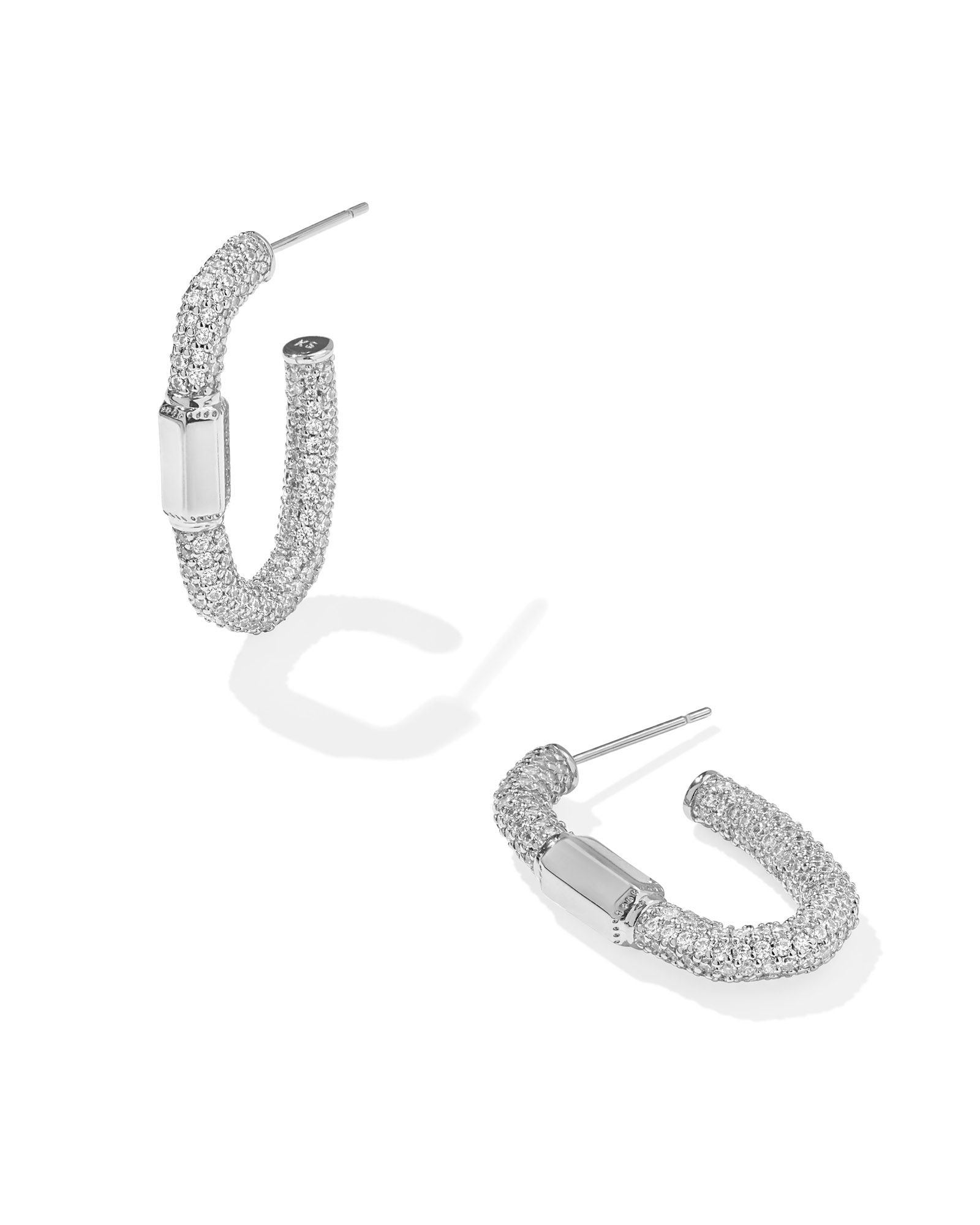 Kendra Scott Emery Hoop Earrings Silver White Crystal-Earrings-Kendra Scott-CR 09/30/24, E00614RHD, FD 10/01/24-The Twisted Chandelier