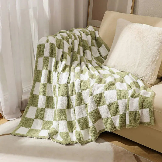 Luxe Checkered Throw Blanket -Green-blanket-Thomas and Lee Company-Accessories-The Twisted Chandelier