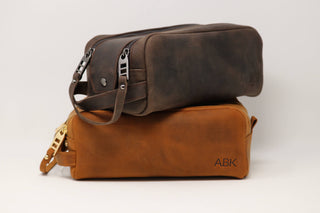 Personalized Leather Dopp Kit & Toiletry Bag, Customized Groomsmen Gift, Monogrammed Mens Toiletry Bag, Double Zippered Luxury Travel Bag-Luxe Range Leather-The Twisted Chandelier