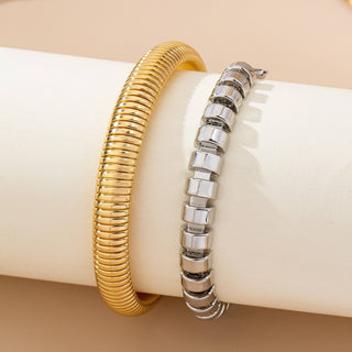 Two-Tone Mixed Chain Bangle Set-JOSSLYN by wall to wall-80B1686-The Twisted Chandelier