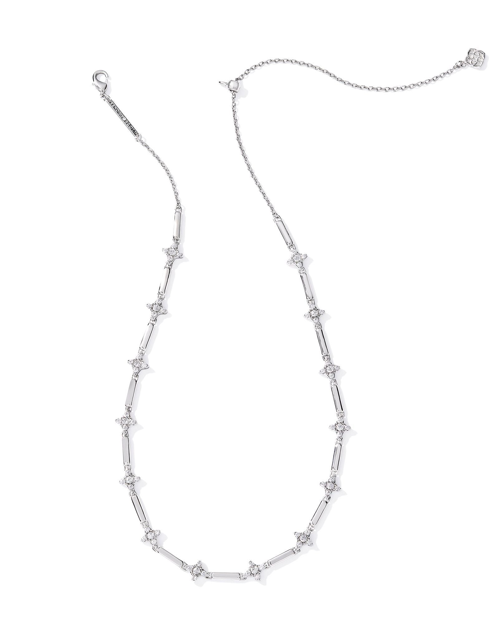 Kendra Scott Holland Strand Necklace Silver White Crystal-Necklaces-Kendra Scott-N00871RHD-The Twisted Chandelier