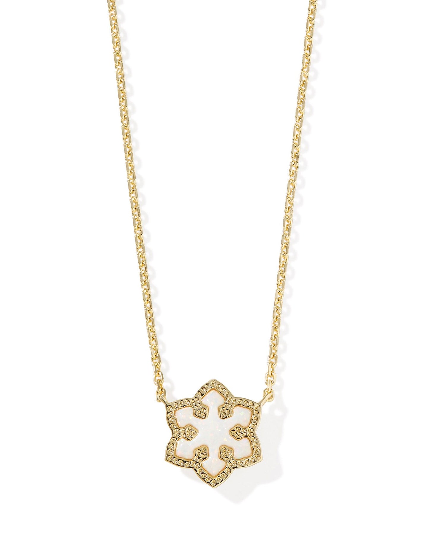 Kendra Scott Snowflake Short Pendant Necklace Gold White Kyocera Opal-Necklaces-Kendra Scott-N00875RHD-The Twisted Chandelier