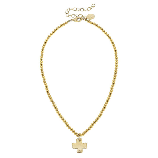 Susan Shaw Gold Cross on Gold Beaded Necklace-Susan Shaw-The Twisted Chandelier