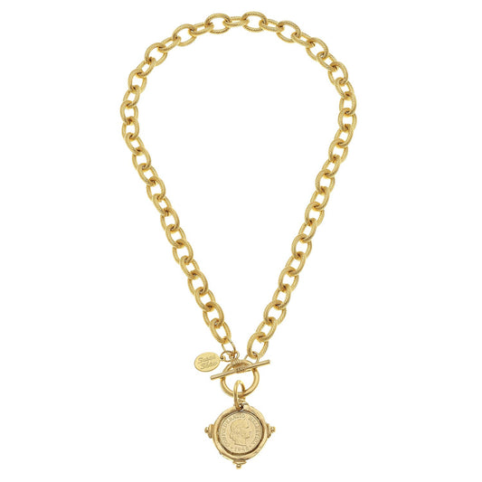 Susan Shaw Handcast Gold Intaglio Coin Front Toggle Necklace-Susan Shaw-The Twisted Chandelier