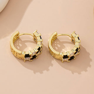 Checker Black & Crystal Baguette Hoop Earrings | 80E61892-JOSSLYN by wall to wall-The Twisted Chandelier