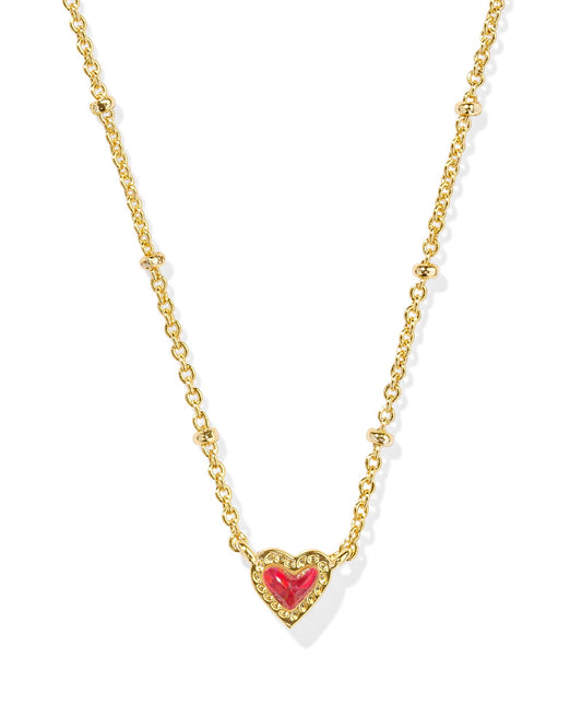 Kendra Scott Mini Ari Heart Satellite Short Pendant Necklace Gold Red Kyocera Opal-Necklaces-Kendra Scott-CR 09/30/24, FD 10/01/24, N00854GLD-The Twisted Chandelier