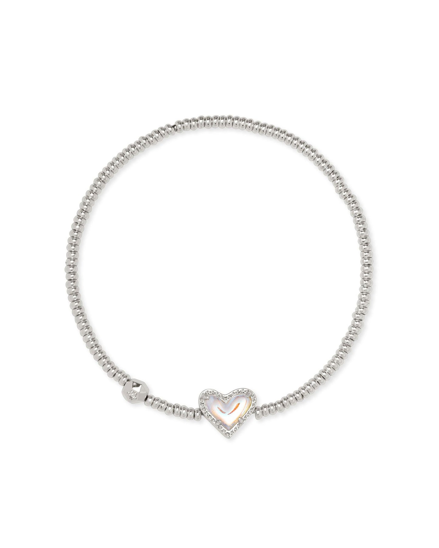 Kendra Scott Ari Heart Stretch Bracelet Silver Pink Iridescent Glitter Glass-Bracelets-Kendra Scott-B1246RHD-The Twisted Chandelier