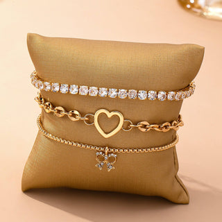 Multi-Layer Rhinestone Heart Chain Bracelet-JOSSLYN by wall to wall-80B1661-The Twisted Chandelier