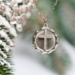 18K Gold PVD Stainless Steel Stone Cross Pendant-Stainless Steel Charm-WJW-The Twisted Chandelier