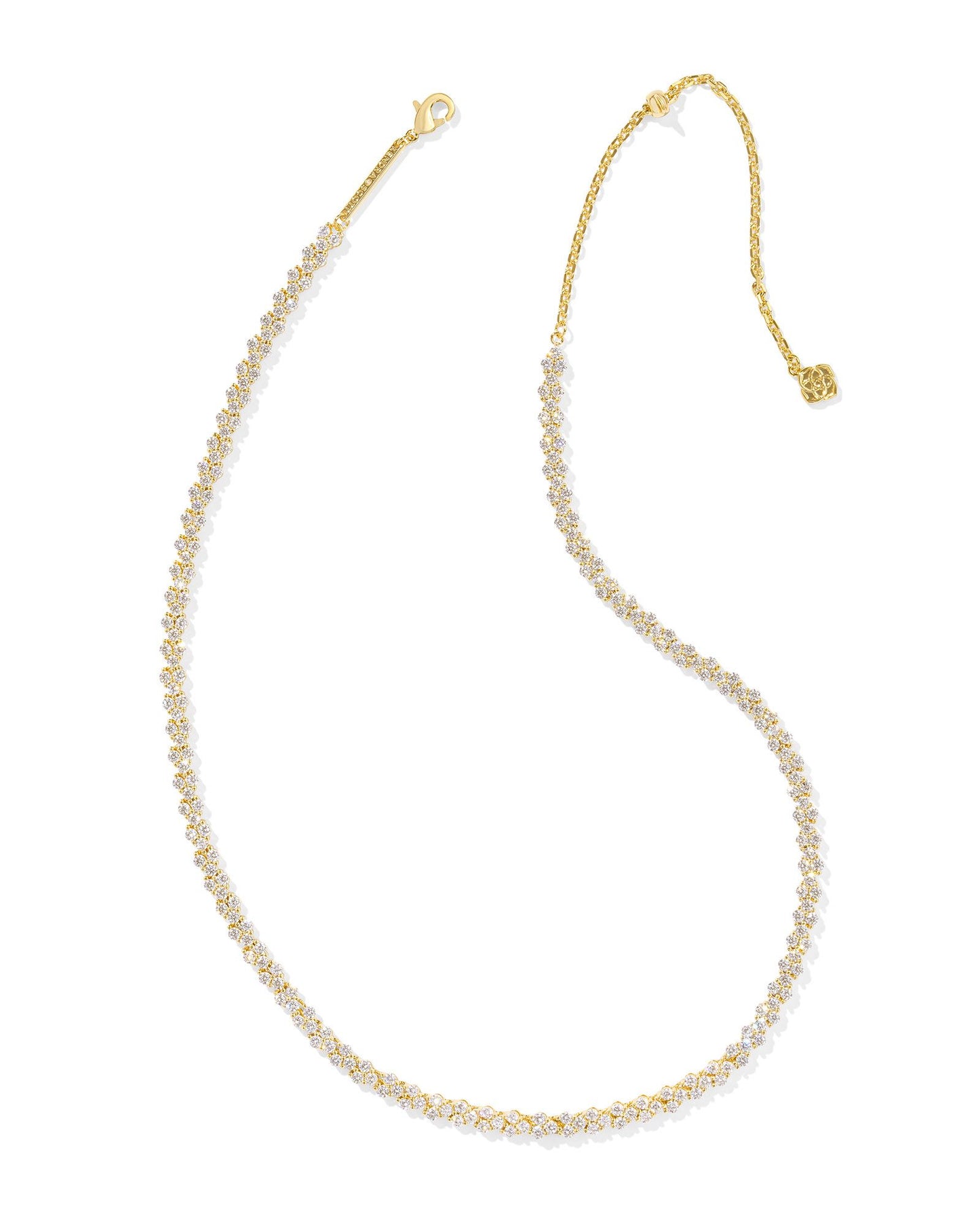 Kendra Scott Emery Tennis Necklace Gold White Crystal-Necklaces-Kendra Scott-CR 09/30/24, FD 10/01/24, N00852GLD-The Twisted Chandelier