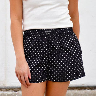 Bonnie Mini Polka Dot Boxer Shorts - Black-Shorts-Girlie Girl Originals-bottoms-The Twisted Chandelier