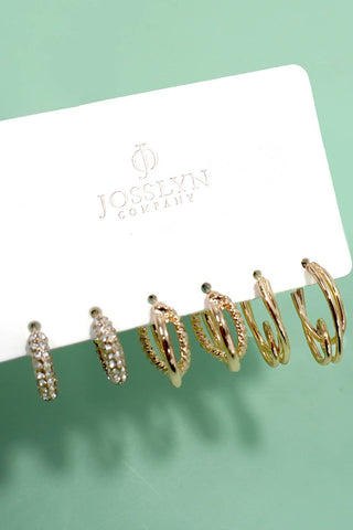 TRIO HUGGIE HOOP RHINESTONE TITANIUM POST EARRINGS | 80E5807-JOSSLYN by wall to wall-GOLD-The Twisted Chandelier