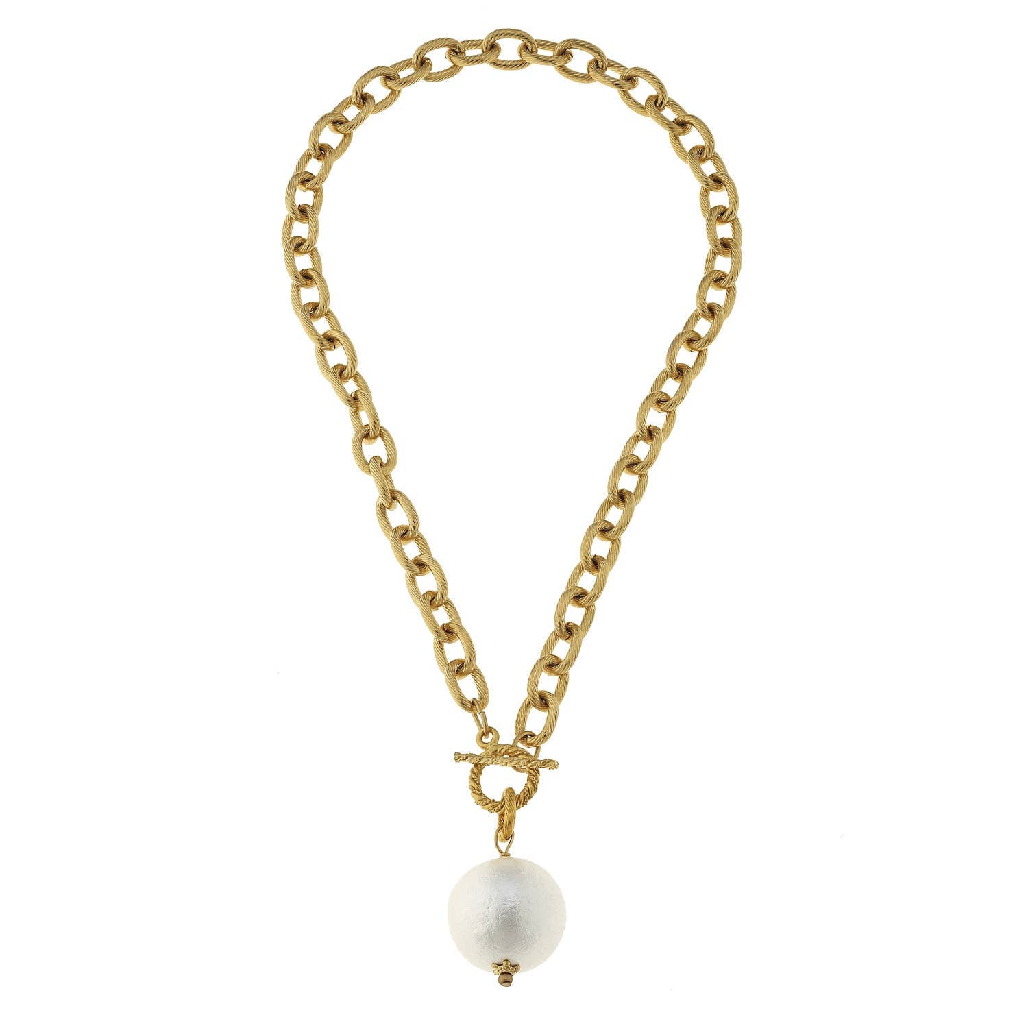 Susan Shaw Cotton Pearl on Gold Toggle Necklace-Susan Shaw-The Twisted Chandelier