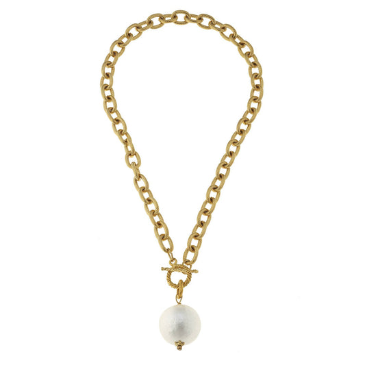 Susan Shaw Cotton Pearl on Gold Toggle Necklace-Susan Shaw-The Twisted Chandelier