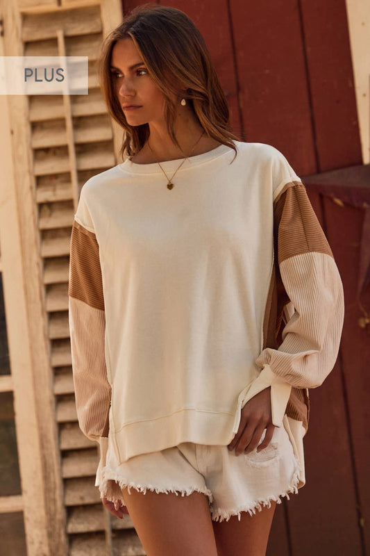 Tate Color Block Oversized Pullover - Plus-Oddi-FD 10/28/25,Tops Collection-XL-The Twisted Chandelier