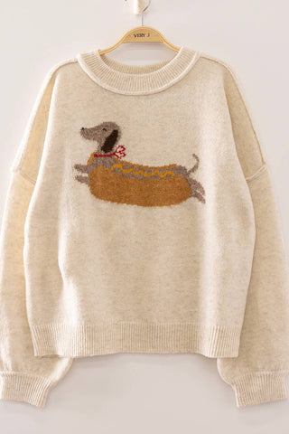Dottie Hot Dog Dog Graphic Sweater-Top-VERY J-12W3721N,NewArrival,Tops Collection-Small-The Twisted Chandelier