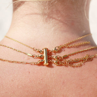 18K Gold PVD Stainless Steel 3 Row Layering Necklace Magnetic Clasp-WJW-The Twisted Chandelier
