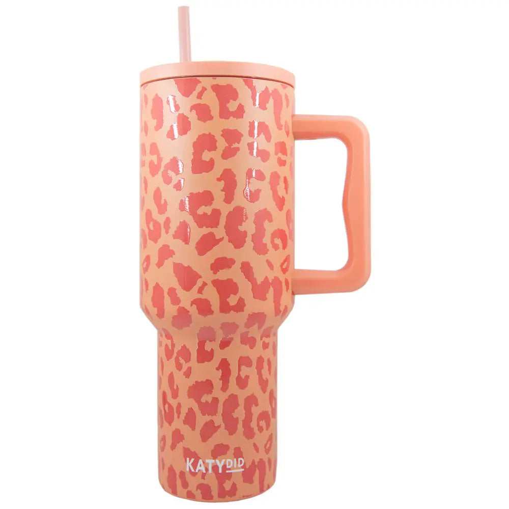 Modern Orange Leopard 38 oz Tumbler Cup w/ Handle-Drink Sleeves-KATYDID--The Twisted Chandelier