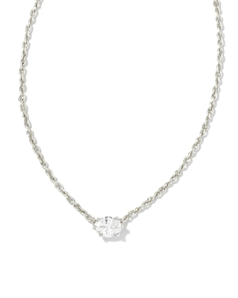 Kendra Scott Cailin Crystal Pendant Necklace Silver Metal White CZ-Necklaces-Kendra Scott-N1941RHD-The Twisted Chandelier