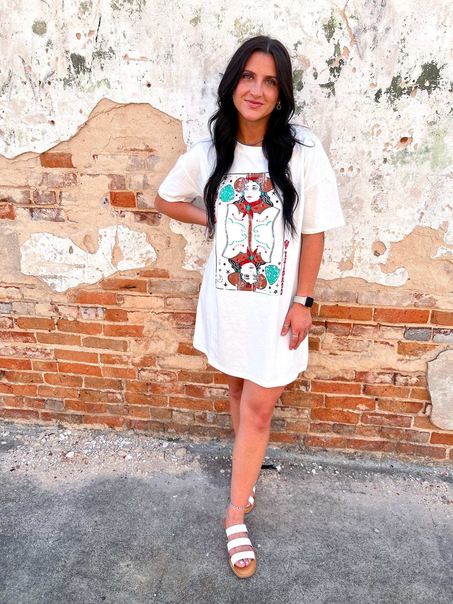 Cosmic Cowgirl On White Tee-Dress-Southern Grace Wholesale-07/06/24, 1st md, 8/8/23, Max Retail-The Twisted Chandelier