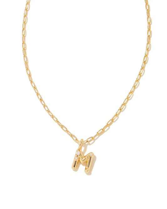 Kendra Scott Crystal Letter M Short Pendant Necklace Gold White CZ-Necklaces-Kendra Scott-N00202GLD-The Twisted Chandelier