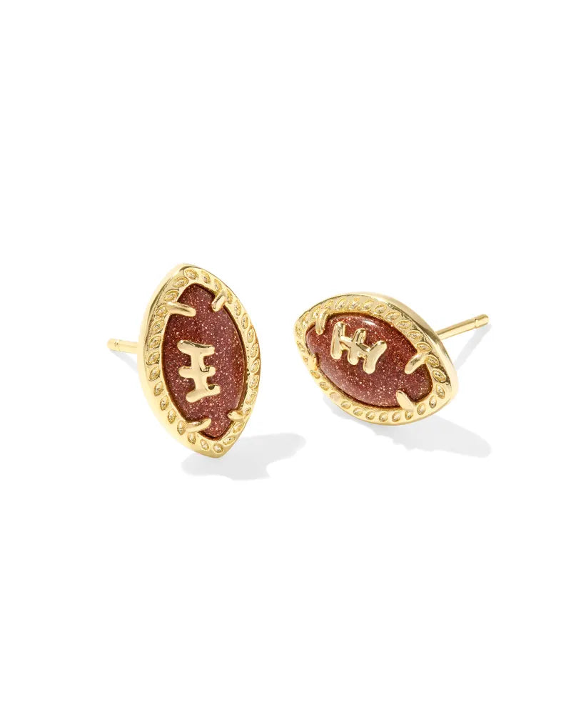 Kendra Scott Football Stud Earrings Gold Orange Goldstone-Earrings-Kendra Scott-CR 07/31/24, E00563GLD, FD 07/31/24, gameday-The Twisted Chandelier