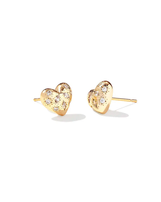 Kendra Scott Holland Heart Stud Earrings Gold White Crystal-Earrings-Kendra Scott-E00621GLD-The Twisted Chandelier