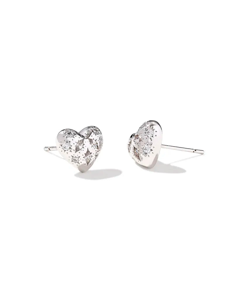 Kendra Scott Holland Heart Stud Earrings Silver White Crystal-Earrings-Kendra Scott-E00621RHD-The Twisted Chandelier