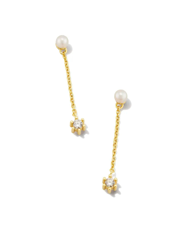 Kendra Scott Leighton Pearl Linear Earrings Gold White Pearl-Earrings-Kendra Scott-E00156GLD,Max Retail-The Twisted Chandelier