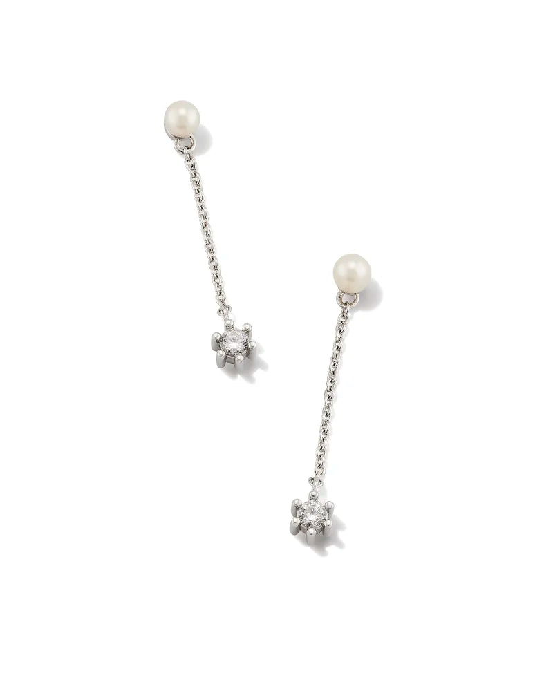 Kendra Scott Leighton Pearl Linear Earrings Silver White Pearl-Earrings-Kendra Scott-E00156RHD,Max Retail-The Twisted Chandelier