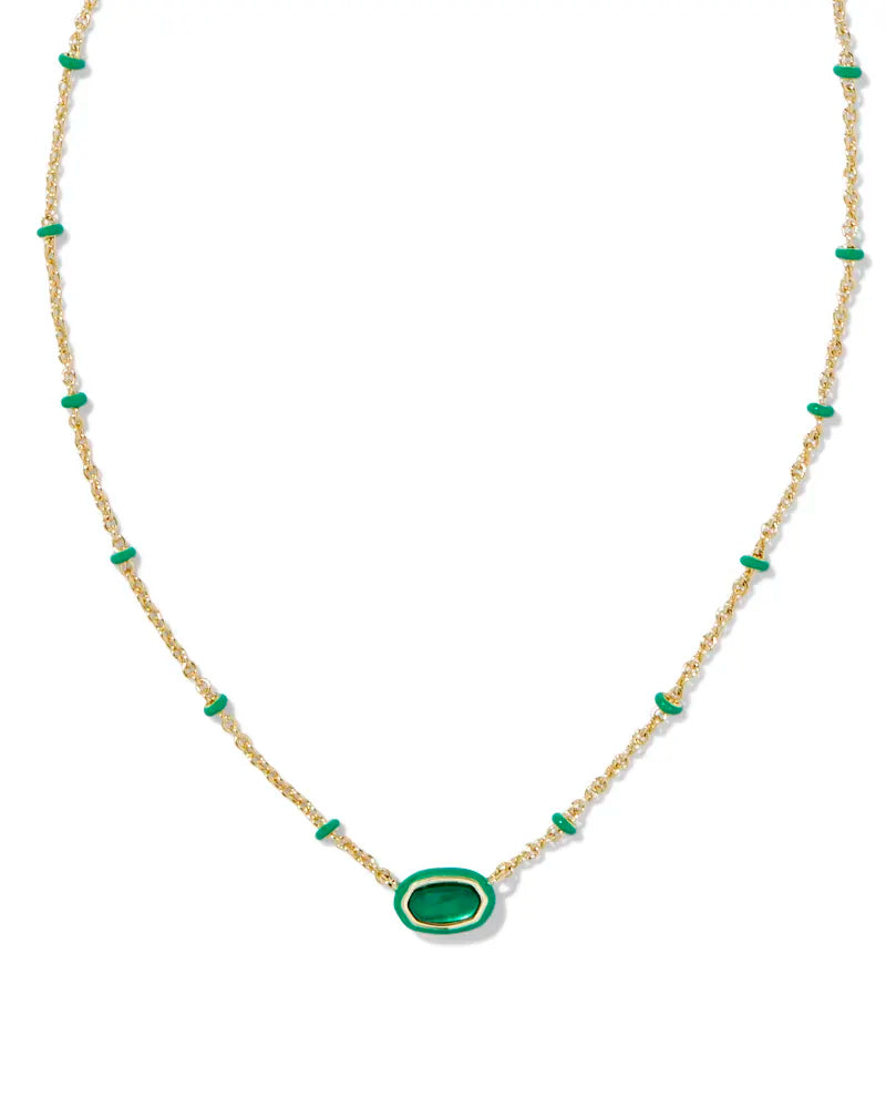 Kendra Scott Mini Elisa Enamel Frame Short Pendant Necklace Gold Emerald Illusion-Necklaces-Kendra Scott-CR 07/31/24, FD 07/31/24, gameday, N00720GLD-The Twisted Chandelier