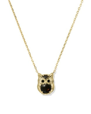 Kendra Scott Owl Short Pendant Necklace Gold Gold Sheen Obsidian-Necklaces-Kendra Scott-FALL2026 KS-The Twisted Chandelier