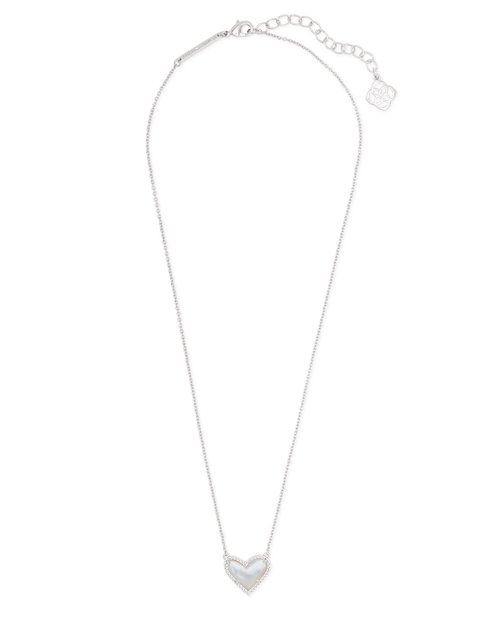 Kendra Scott Ari Heart Short Pendant Necklace Rhodium Ivory Mother Of Pearl-Necklace-Kendra Scott-APRIL2022,KS,N1337RHD-The Twisted Chandelier