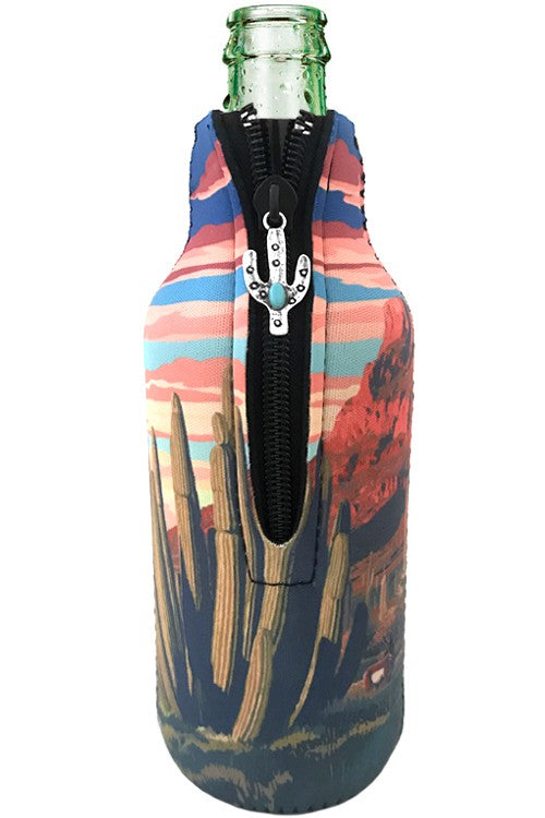 Southwest Landscape & Turquoise Cactus Zipper Charm Bottle Drink Sleeve-Drink Sleeves-Blandice-05/19/24, 1st md, SD4013-The Twisted Chandelier