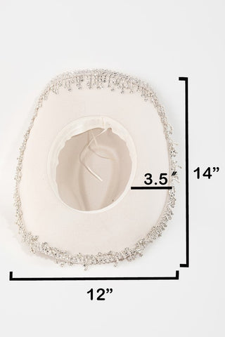 Silver Rhinestone Fringe Cowboy Hat - Ivory-Hats-Fame Accessories-MMT8911,western & concert-The Twisted Chandelier