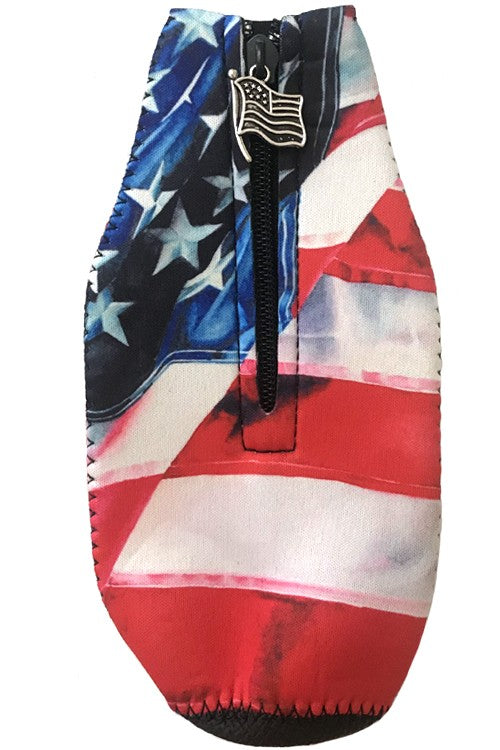 American Flag Print & Zipper Charm Bottle Drink Sleeve-Drink Sleeves-Blandice-05/19/24, 1st md, SD4005-The Twisted Chandelier