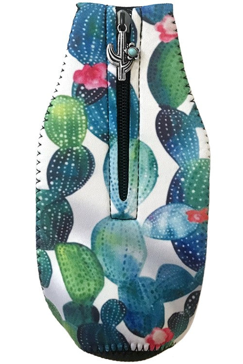 Cactus Print & Gemstone Zipper Charm Bottle Drink Sleeve-Drink Sleeves-Blandice-05/19/24, 1st md, SD4015-The Twisted Chandelier