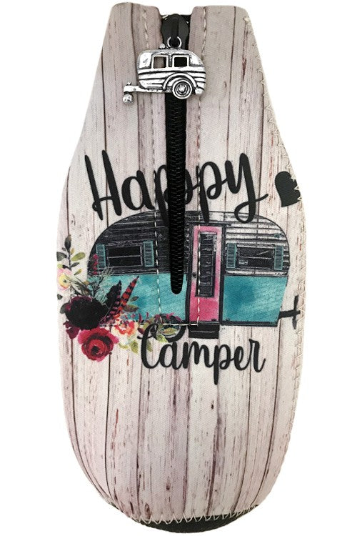 Happy Camper Print & Zipper Charm Bottle Drink Sleeve-Drink Sleeves-Blandice-05/19/24, 1st md, SD4008-The Twisted Chandelier