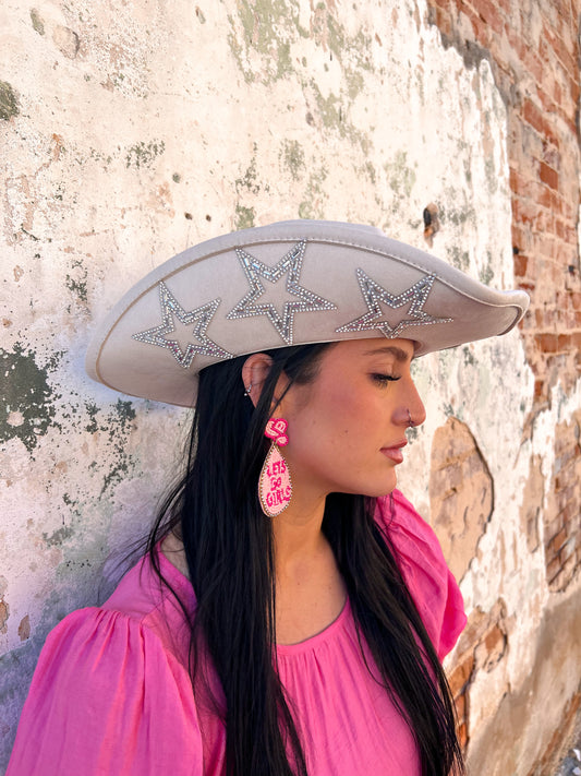 Silver Rhinestone Star Cowboy Hat - Ivory-Cowboy Hat-Fame Accessories-MMT8929-The Twisted Chandelier