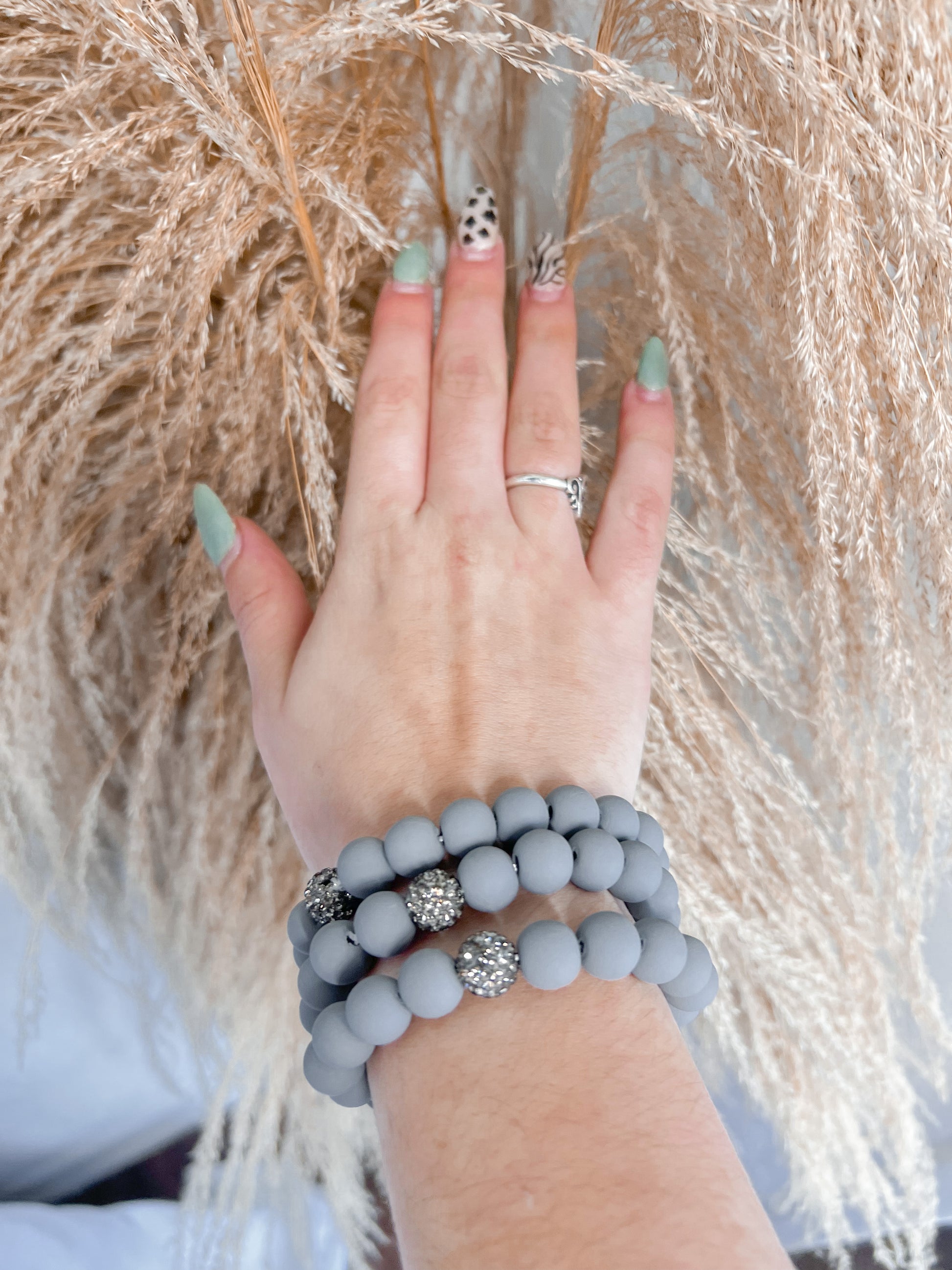 Pave Ball Clay Bracelet - Gray-Bracelets-Avenue T-05/19/24, 1st md-The Twisted Chandelier