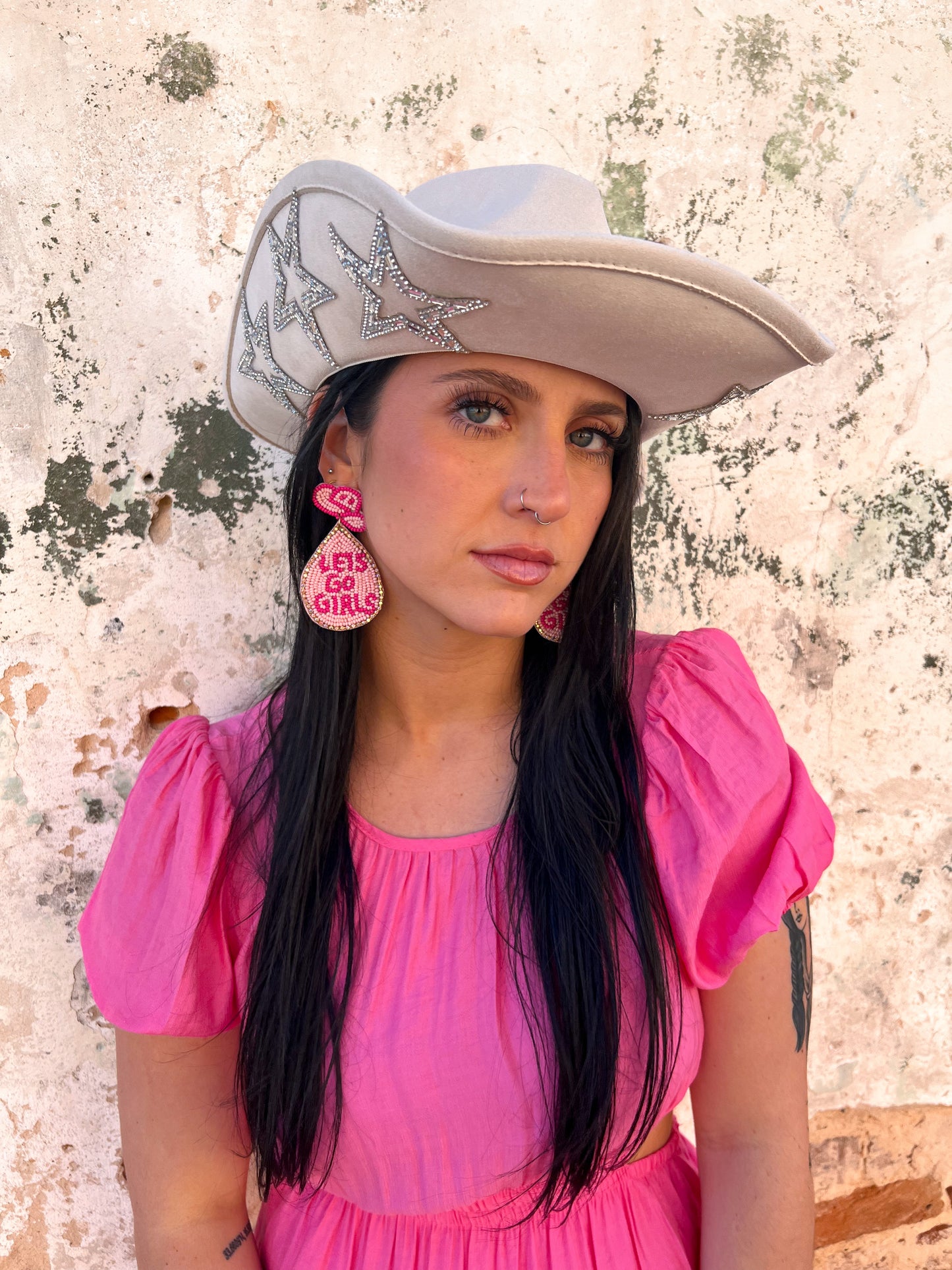 Silver Rhinestone Star Cowboy Hat - Ivory-Cowboy Hat-Fame Accessories-MMT8929-The Twisted Chandelier