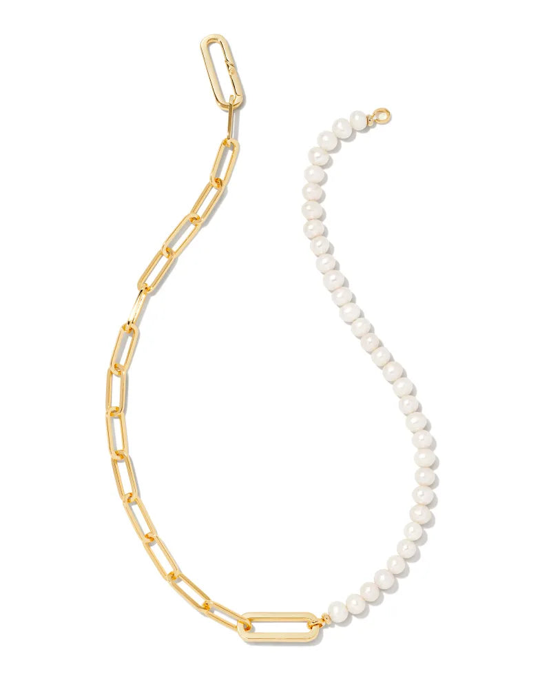 Kendra Scott Ashton Half Chain Necklace Gold White Pearl-Necklaces-Kendra Scott-N1930GLD-The Twisted Chandelier